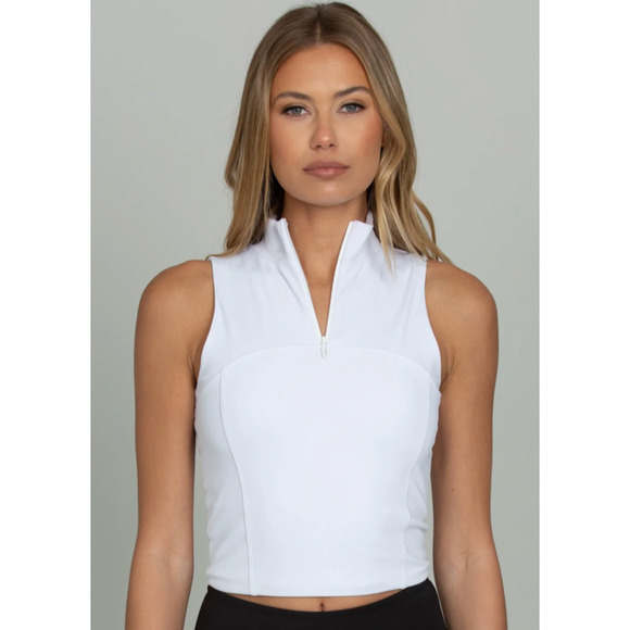 Goldhinge Day To Night White Quarter Zip Cropped Athleisure Yoga Gym Top S NWT - Picture 1 of 10